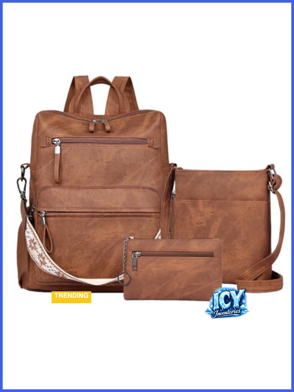 PU Leather Convertible Backpack Purse for Women, Travel Work Handbag Set